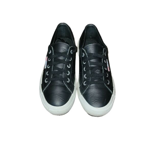 Superga Black Leather Classic Sneakers Shoes 7.5 women's - Picture 4 of 11